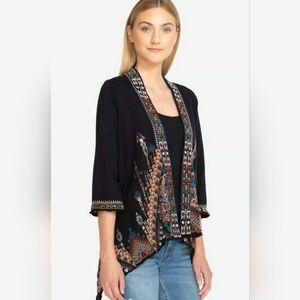 Johnny Was Black Aztec Indie Delphine Embroidered Kimono Cardigan, Size L